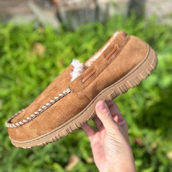 Mens Faux Fur Lined Slip On Moccasins - Picture 2 of 11